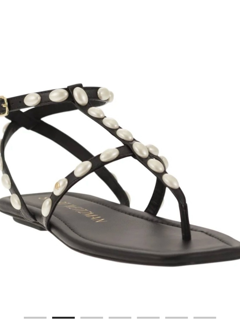 Stuart Weitzman Black Pearl-Embellished Strappy Sandals